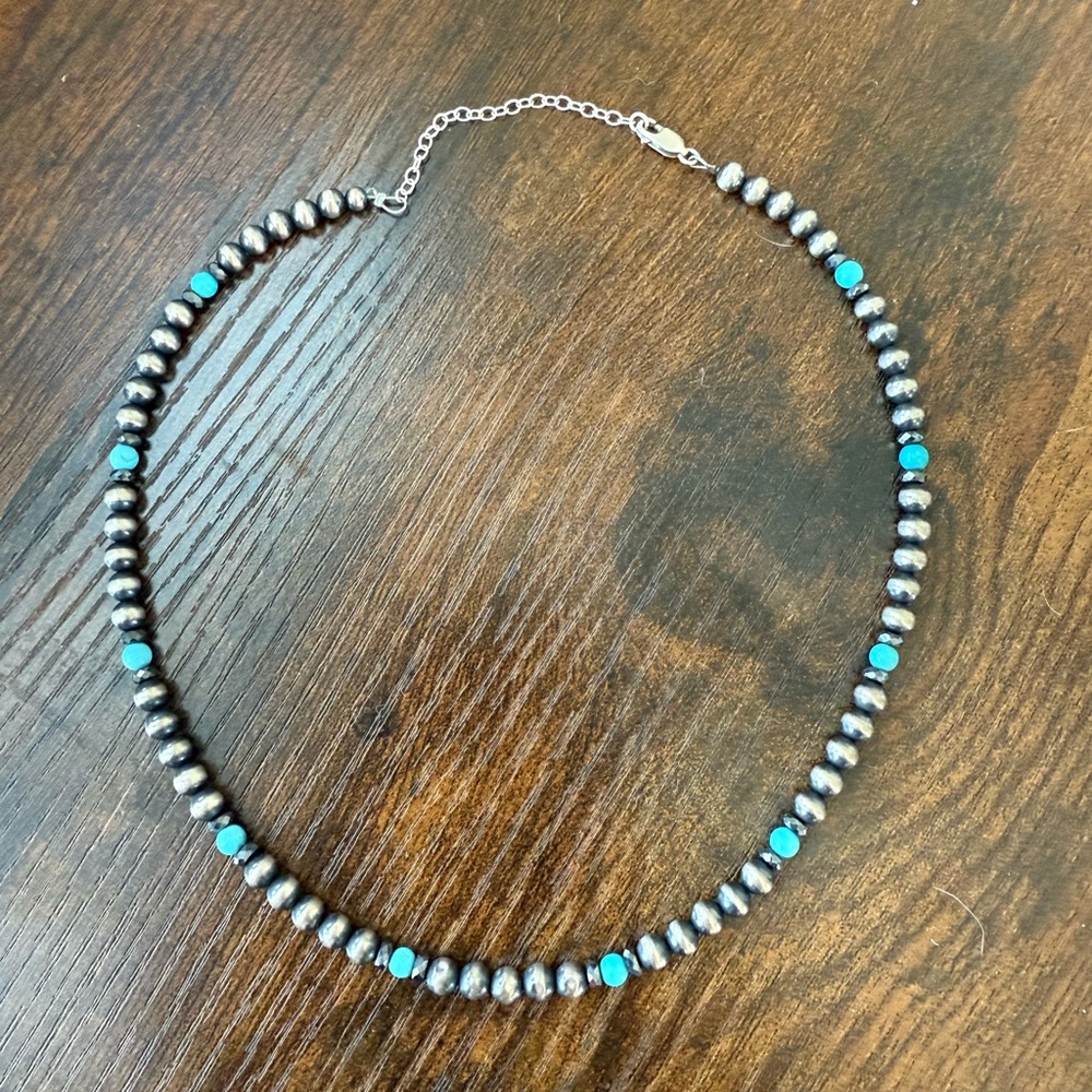 Silver and Turquoise Navajo Pearl Necklace